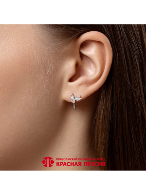Серьги серебро 925 пробы, покрытие - родирование, вставка - фианит (недрагоценный камень)
