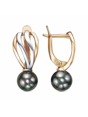 Серьги серебро 925 пробы, покрытие - золочение, выборочное родирование, вставка - имитация жемчуга