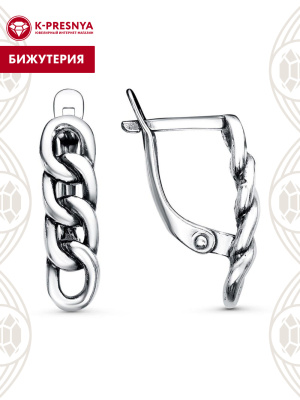 Серьги бижутерия, покрытие - серебрение с оксидированием, без вставок