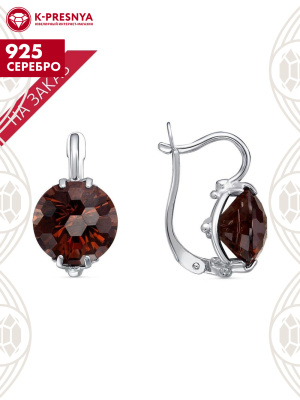 Серьги серебро 925 пробы, покрытие - родирование, вставка - искусственный топаз мистик