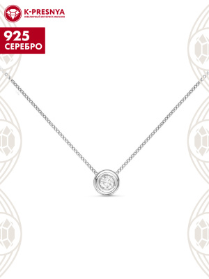 Колье серебро 925 пробы, покрытие - родирование, вставка - фианит (недрагоценный камень)