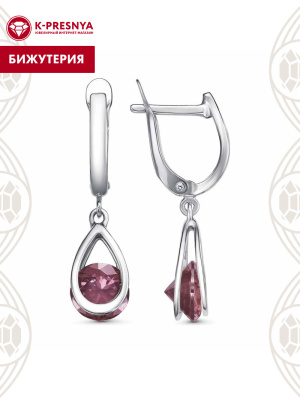 Серьги бижутерия, покрытие - платинирование, вставка - фианит (недрагоценный камень)