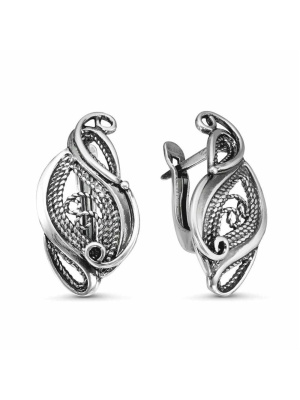 Серьги серебро 925 пробы, покрытие - оксидирование, без вставок