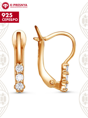 Серьги серебро 925 пробы, покрытие - золочение, вставка - фианит (недрагоценный камень)
