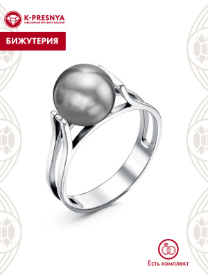 Кольцо бижутерия, покрытие - серебрение с оксидированием, вставка - имитация жемчуга