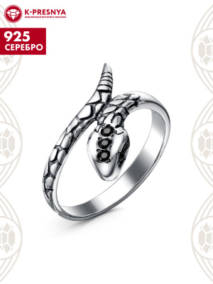 Кольцо серебро 925 пробы, покрытие - оксидирование, вставка - фианит (недрагоценный камень)