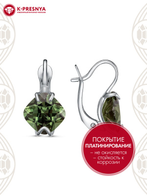 Серьги серебро 925 пробы, покрытие - платинирование, вставка - фианит (недрагоценный камень)