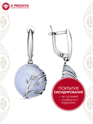 Серьги серебро 925 пробы, покрытие - оксидирование, вставка - искусственный агат белый
