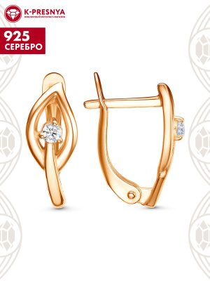 Серьги серебро 925 пробы, покрытие - золочение, вставка - фианит (недрагоценный камень)