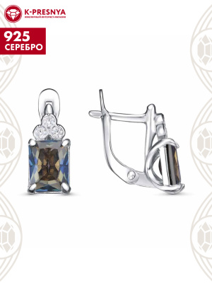 Серьги серебро 925 пробы, покрытие - платинирование, вставка - фианит (недрагоценный камень)