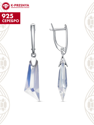 Серьги серебро 925 пробы, покрытие - платинирование, вставка - стекло ювелирное собственной огранки