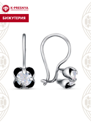 Серьги бижутерия, покрытие - серебрение с оксидированием, вставка - стекло ювелирное preciosa