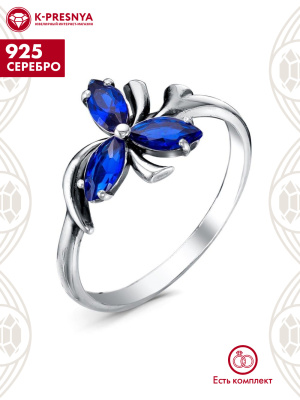 Кольцо серебро 925 пробы, покрытие - оксидирование, вставка - искусственная шпинель
