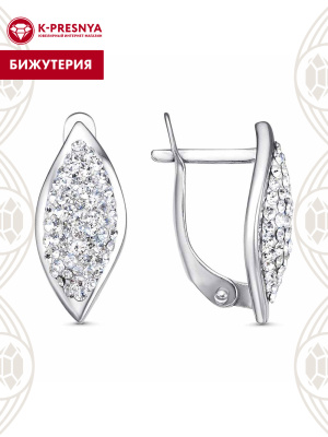 Серьги бижутерия, покрытие - платинирование, вставка - стекло ювелирное preciosa