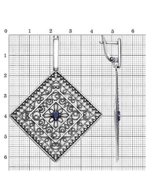 Серьги серебро 925 пробы, покрытие - оксидирование, вставка - искусственная шпинель