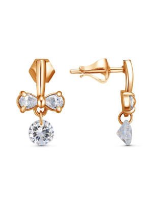 Серьги бижутерия, покрытие - золочение, вставка - фианит (недрагоценный камень)