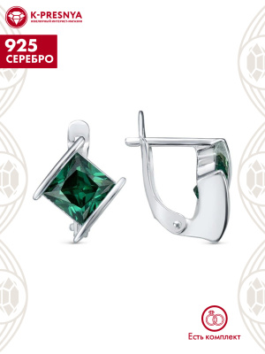 Серьги серебро 925 пробы, без покрытия, вставка - фианит собственной огранки (недрагоценный камень)