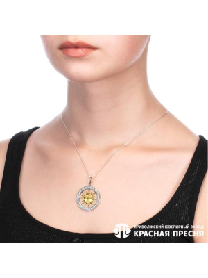 Подвеска серебро 925 пробы, покрытие - оксидирование, выборочное золочение, вставка - фианит (недрагоценный камень)