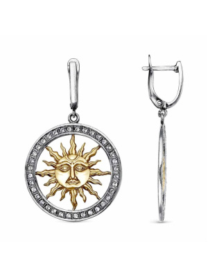 Серьги бижутерия, покрытие - серебрение с оксидированием, выборочное золочение, вставка - стекло ювелирное preciosa