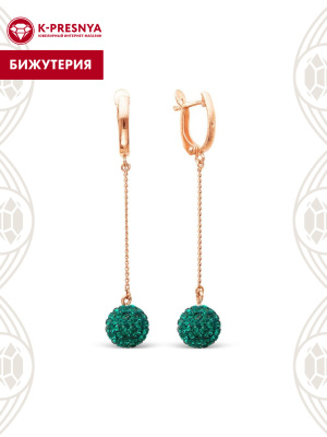 Серьги бижутерия, покрытие - золочение, вставка - стекло ювелирное