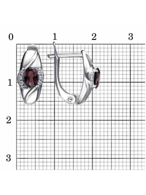 Серьги серебро 925 пробы, покрытие - родирование, вставка - гранат (полудрагоценный камень), фианит (недрагоценный камень)