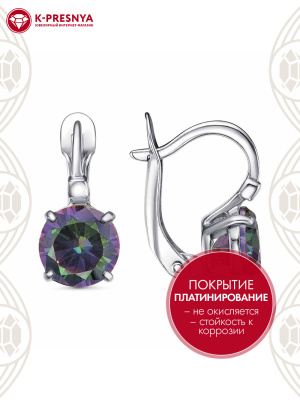 Серьги серебро 925 пробы, покрытие - платинирование, вставка - фианит (недрагоценный камень)