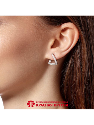 Серьги серебро 925 пробы, покрытие - родирование, вставка - фианит (недрагоценный камень)