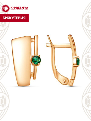 Серьги бижутерия, покрытие - золочение, вставка - искусственная шпинель