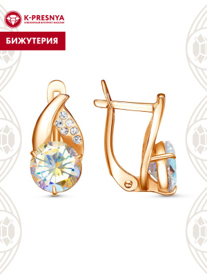 Серьги бижутерия, покрытие - золочение, вставка - стекло ювелирное preciosa, фианит (недрагоценный камень)