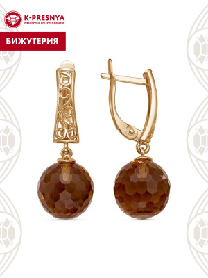 Серьги бижутерия, покрытие - золочение, вставка - искусственный султанит