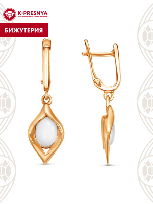 Серьги бижутерия, покрытие - золочение, вставка - искусственный агат белый