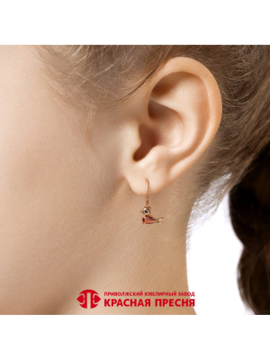 Серьги серебро 925 пробы, покрытие - родирование, отделка - эмаль, вставка - фианит (недрагоценный камень)