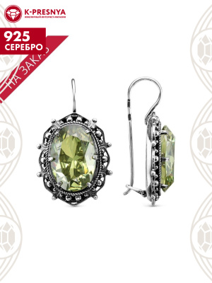 Серьги серебро 925 пробы, покрытие - оксидирование, вставка - фианит собственной огранки (недрагоценный камень)