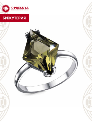 Кольцо бижутерия, покрытие - платинирование, вставка - стекло ювелирное собственной огранки