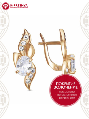 Серьги бижутерия, покрытие - золочение, вставка - стекло ювелирное preciosa, фианит (недрагоценный камень)