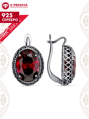Серьги серебро 925 пробы, покрытие - оксидирование, вставка - фианит (недрагоценный камень)