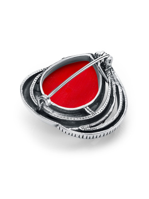 Брошь бижутерия, покрытие - серебрение с оксидированием, вставка - стекло ювелирное собственной огранки