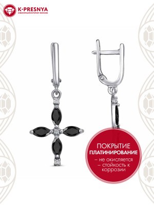 Серьги серебро 925 пробы, покрытие - платинирование, вставка - фианит (недрагоценный камень)