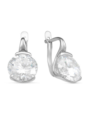 Серьги серебро 925 пробы, покрытие - родирование, вставка - фианит (недрагоценный камень)