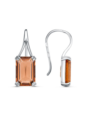 Серьги серебро 925 пробы, покрытие - родирование, вставка - топаз (искусственный)