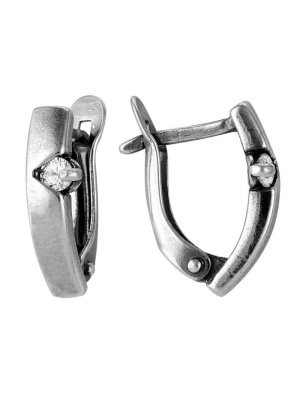 Серьги бижутерия, покрытие - серебрение с оксидированием, вставка - фианит (недрагоценный камень)