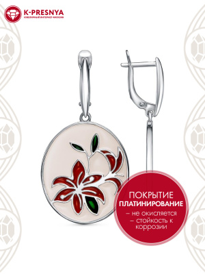 Серьги серебро 925 пробы, покрытие - платинирование, отделка - эмаль, без вставок