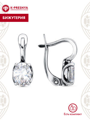 Серьги бижутерия, покрытие - серебрение с оксидированием, вставка - фианит (недрагоценный камень)