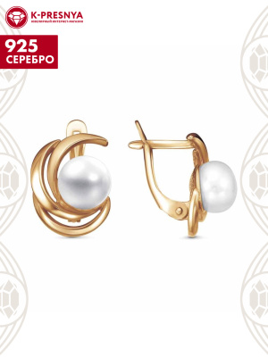 Серьги серебро 925 пробы, покрытие - золочение, вставка - культивированный жемчуг