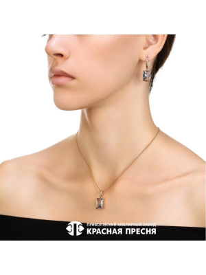 Подвеска серебро 925 пробы, покрытие - золочение, вставка - искусственный дымчатый кварц