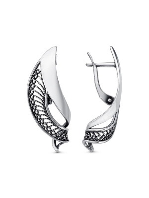 Серьги серебро 925 пробы, покрытие - оксидирование, без вставок