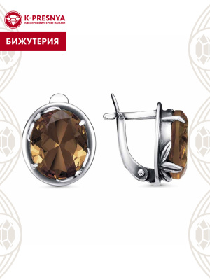 Серьги бижутерия, покрытие - серебрение с оксидированием, вставка - искусственный султанит