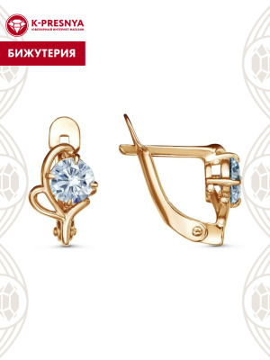 Серьги бижутерия, покрытие - золочение, вставка - фианит (недрагоценный камень)