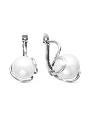 Серьги серебро 925 пробы, покрытие - оксидирование, вставка - имитация жемчуга