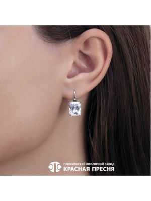 Серьги серебро 925 пробы, покрытие - оксидирование, вставка - фианит (недрагоценный камень)